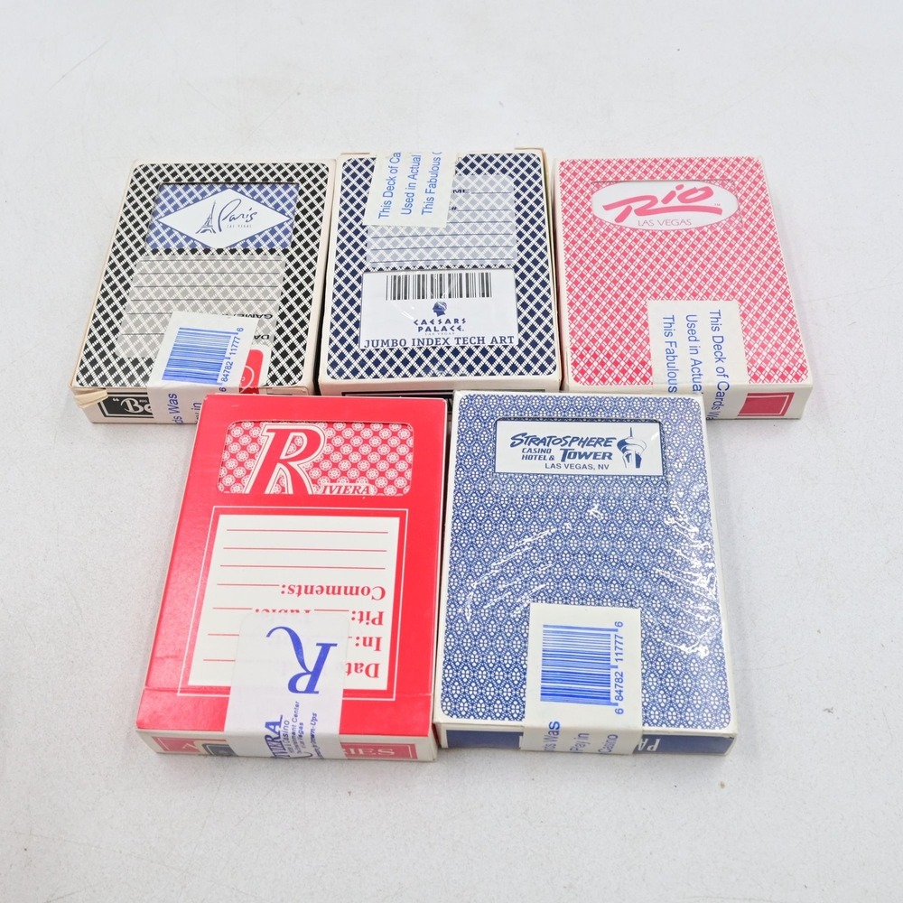 Las Vegas Casino Used Playing Cards Decks Lot of 5 Riviera Stratosphere Paris